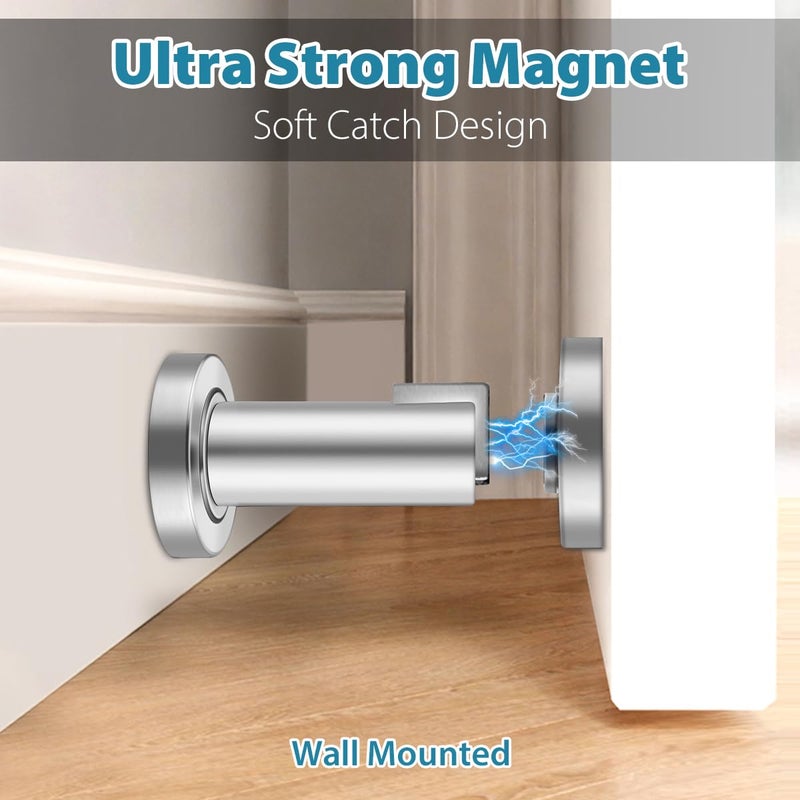 Gudui Door Stoppers, Magnetic Door Stops, Heavy Duty Stainless Steel Magnetic Door Catch Door Holder for Wall Floor Mount, Modern Door Stop Wall Protectors, Brushed Nickel, 2 Pack - Image 5